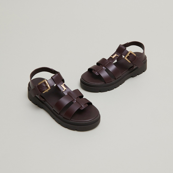 jonak Platform sandals with monogram in brown leather LONDRES