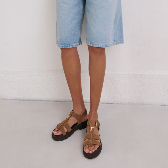 Jonak Platform Sandals With Monograms In Taupe Suede LONDRES