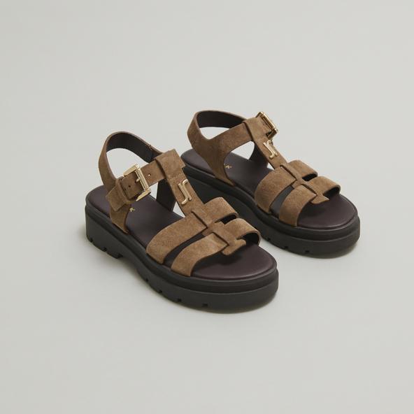 jonak Platform sandals with monograms in taupe suede LONDRES