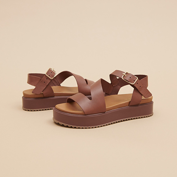 Jonak Platform Sandals With Straps In Brown Leather ISAURE
