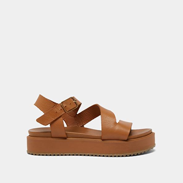 Jonak Platform Sandals With Straps In Camel Leather ISAURE