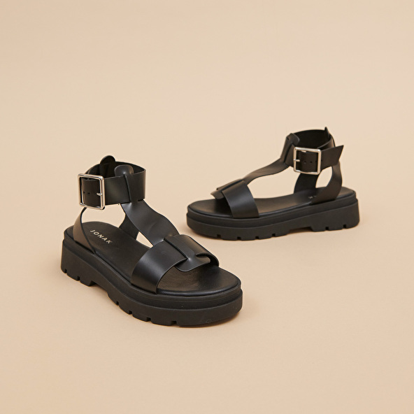 Jonak Platform Sandals With Thick Straps In Black Glazed Leather LILLE