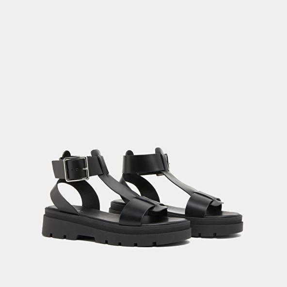 Jonak Platform Sandals With Thick Straps In Black Glazed Leather LILLE