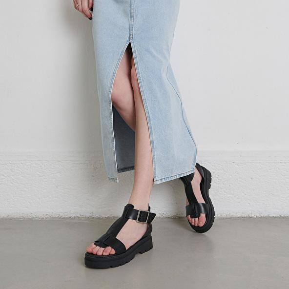 jonak Platform sandals with thick straps in black glazed leather LILLE