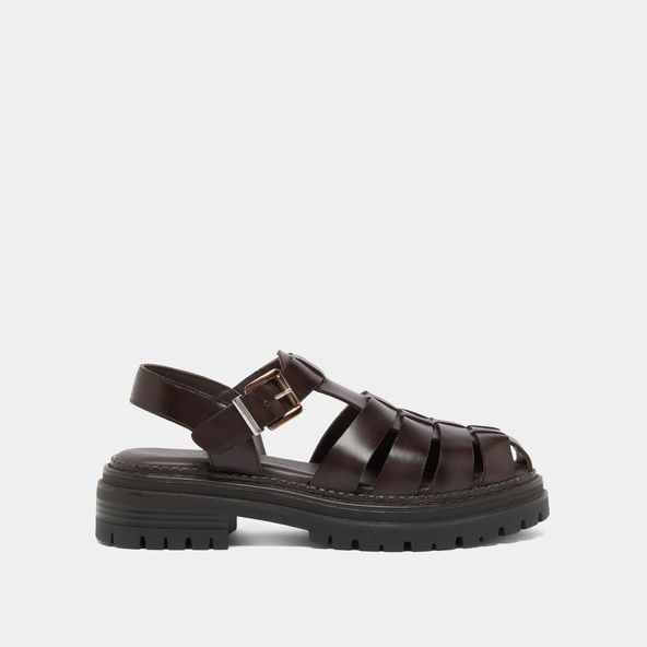 Jonak Platform Sandals With Wide Straps En Cuir Brun Rouge ABRAHAM