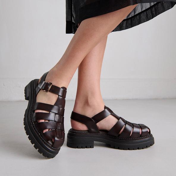 jonak Platform sandals with wide straps en cuir brun rouge ABRAHAM