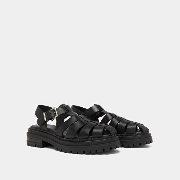 Jonak Platform Sandals With Wide Straps In Black Leather ABRAHAM