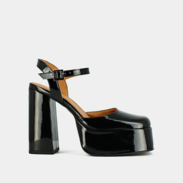 Jonak Platform Slippers With Straps In Black Patent BACHELIER