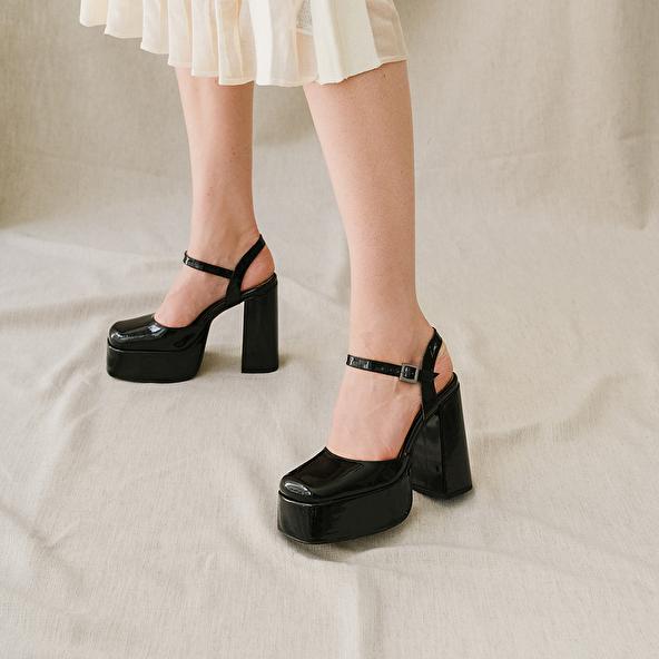 Jonak Platform Slippers With Straps In Black Patent BACHELIER