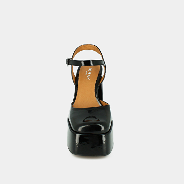 Jonak Platform Slippers With Straps In Black Patent BACHELIER