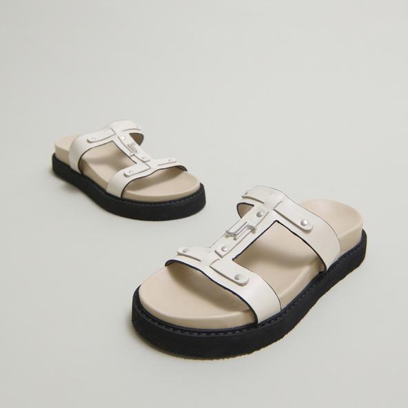 Jonak Platforms Sandals In Ecru Glazed Leather LUANA
