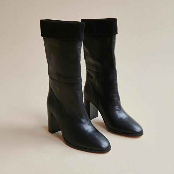 Jonak Pointed Boots In Burgundy Leather And Velvet VANNES