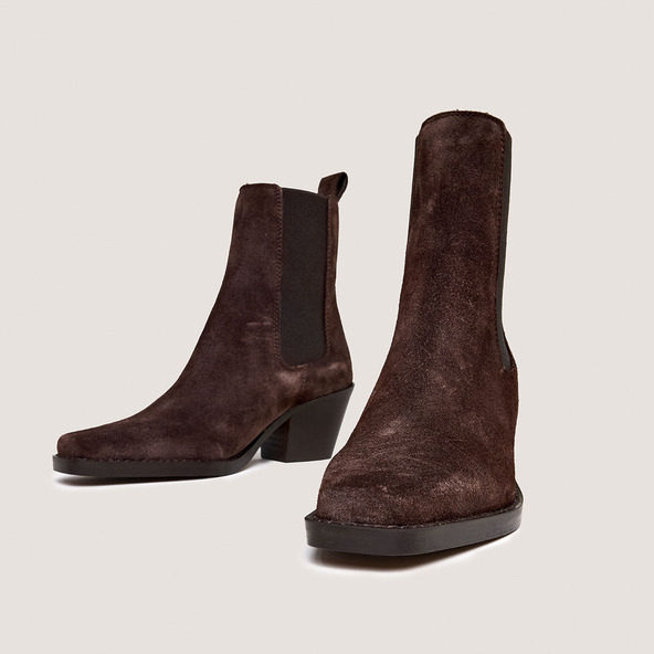 Jonak Pointed Toe Ankle Boots In Dark Brown Suede BOA