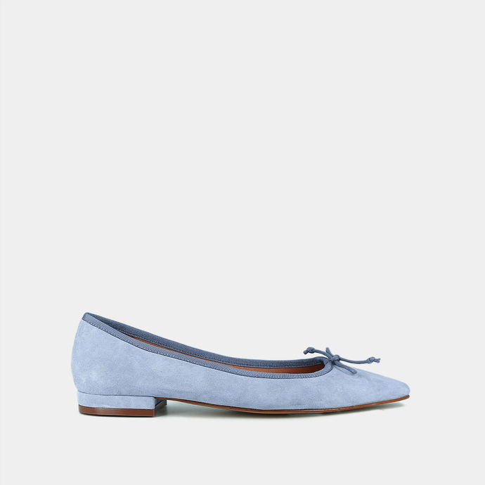 jonak Pointed-toe ballet flats with laces in light blue velvet DAMO