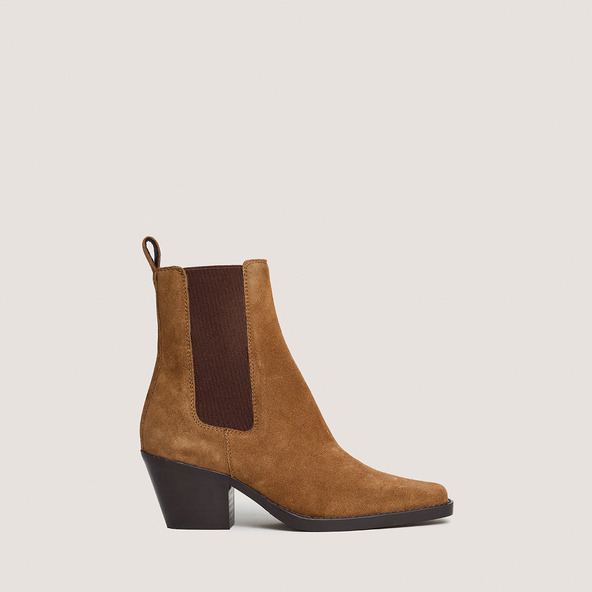 jonak Pointed-Toe Booties with Beveled Heels in cognac split leather BOA