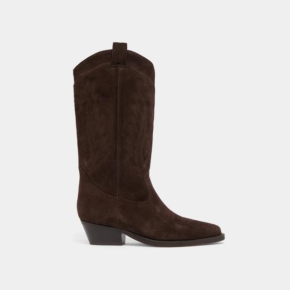 Jonak Pointed-toe Boots With Visible Stitching In Dark Brown Suede DELEA