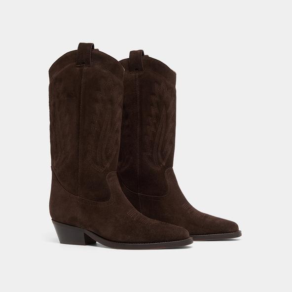 Jonak Pointed-toe Boots With Visible Stitching In Dark Brown Suede DELEA