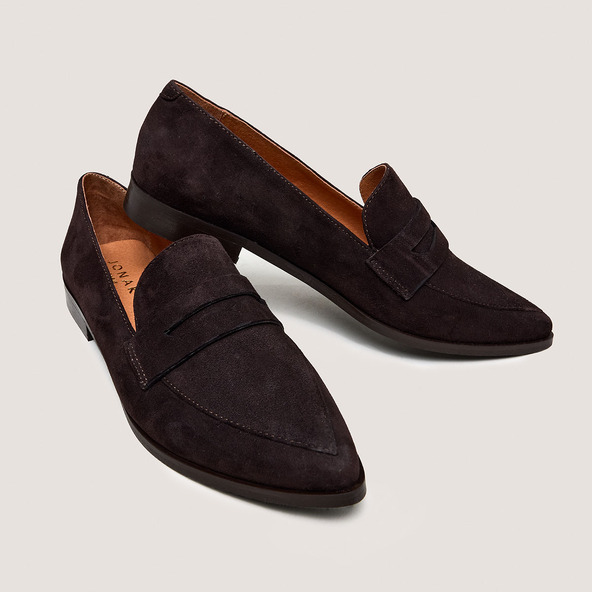 jonak Pointed-toe loafers in dark brown velvet AMIDA