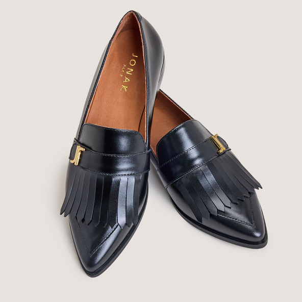 Jonak Pointed-toe Monogrammed Loafers In Black Leather ANONYME