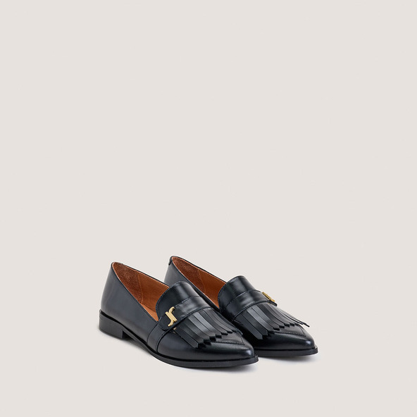 jonak Pointed-toe monogrammed loafers in black leather ANONYME