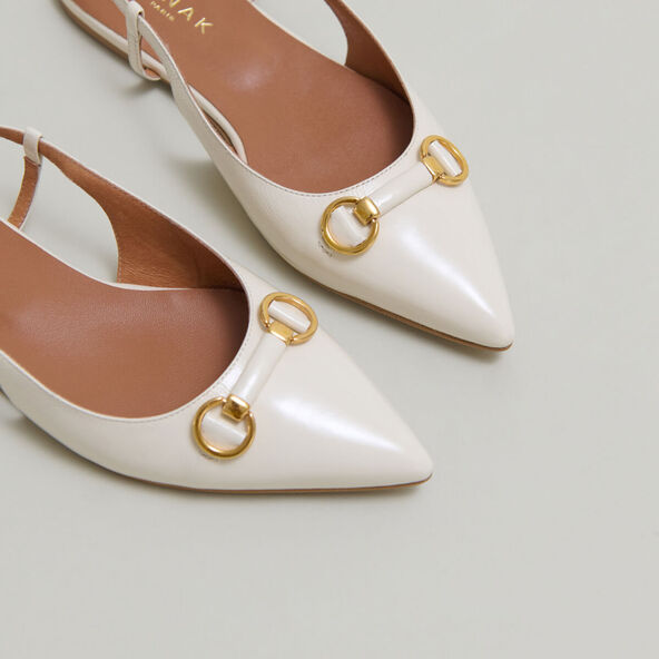 Jonak Pointed-toe Slingback Ballet Flats With Gold Bits In Ecru Shiny Leather DEDICACE