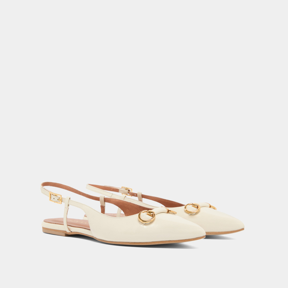 Jonak Pointed-toe Slingback Ballet Flats With Gold Bits In Ecru Shiny Leather DEDICACE