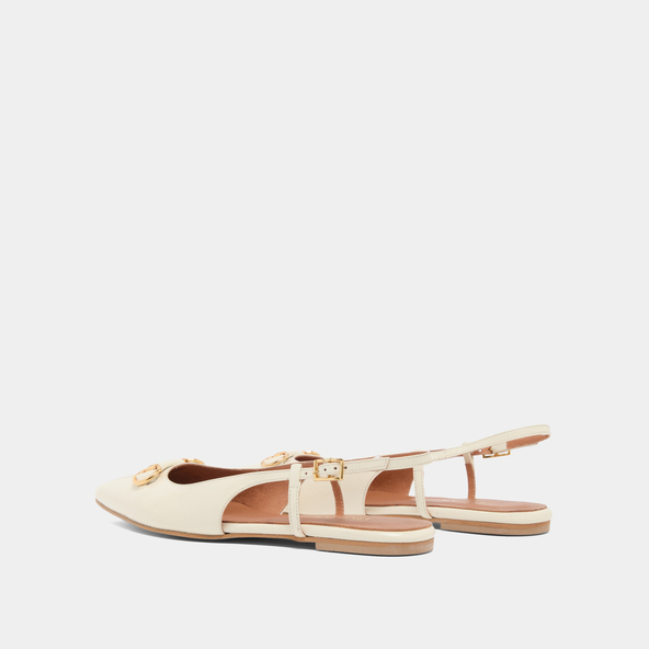 Jonak Pointed-toe Slingback Ballet Flats With Gold Bits In Ecru Shiny Leather DEDICACE