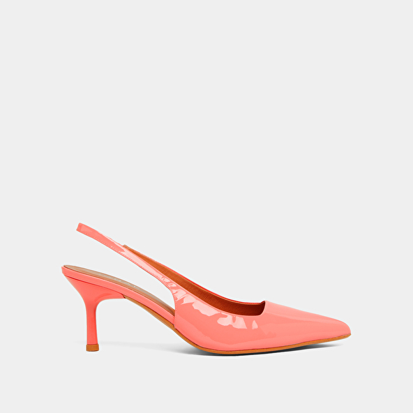 Jonak Pumps With Pointed Toes In Coral Patent DIAMANTINE