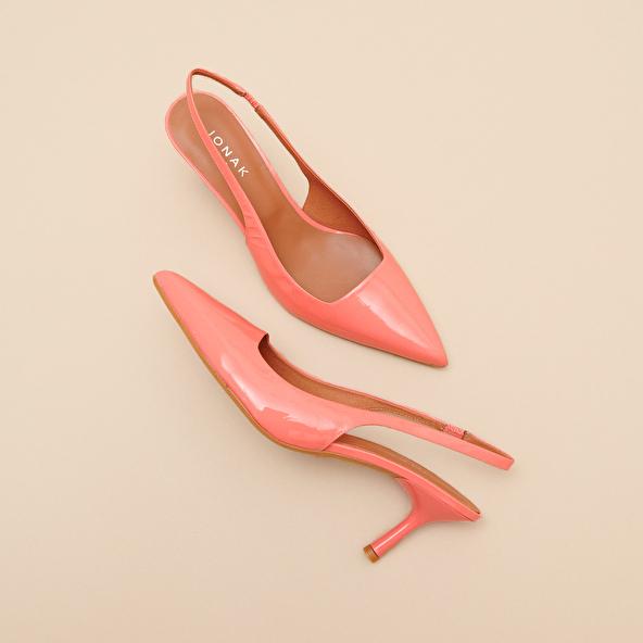 Jonak Pumps With Pointed Toes In Coral Patent DIAMANTINE