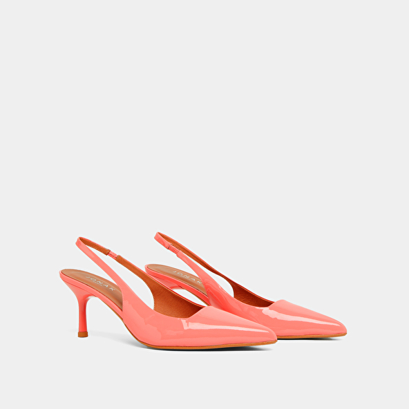 Jonak Pumps With Pointed Toes In Coral Patent DIAMANTINE