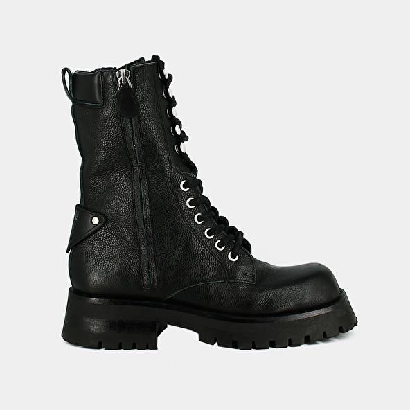 Jonak Ranger Ankle Boots With Laces Zips And Square Toes - Jonak X Schott In Black Grained Leather BROADWAY