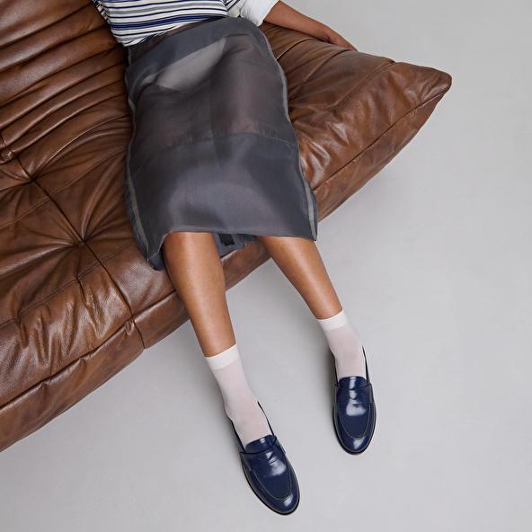 jonak Round-toe loafers in blue glazed leather THELMA