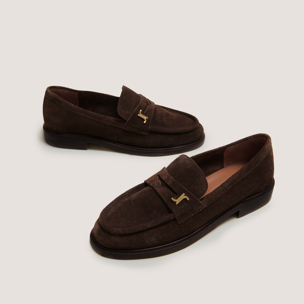 jonak Round-Toe Loafers in brown split leather DUEDI