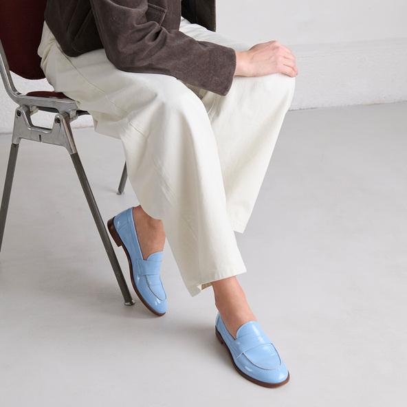 Jonak Round-toe Loafers In Light Blue Pleated Varnish THELMA