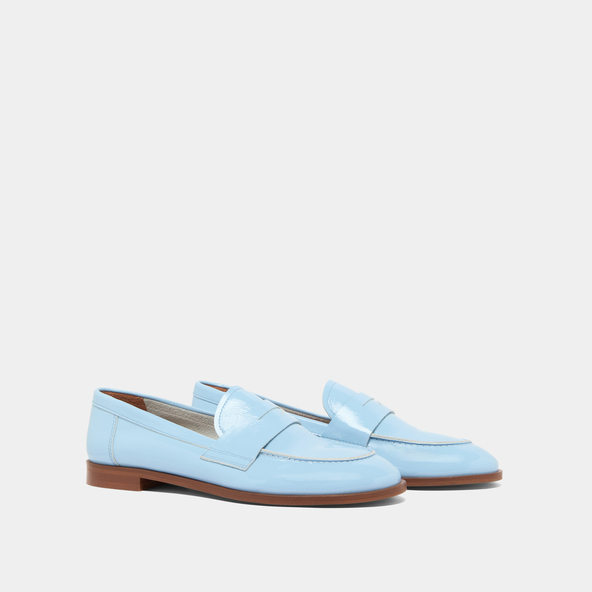 Jonak Round-toe Loafers In Light Blue Pleated Varnish THELMA