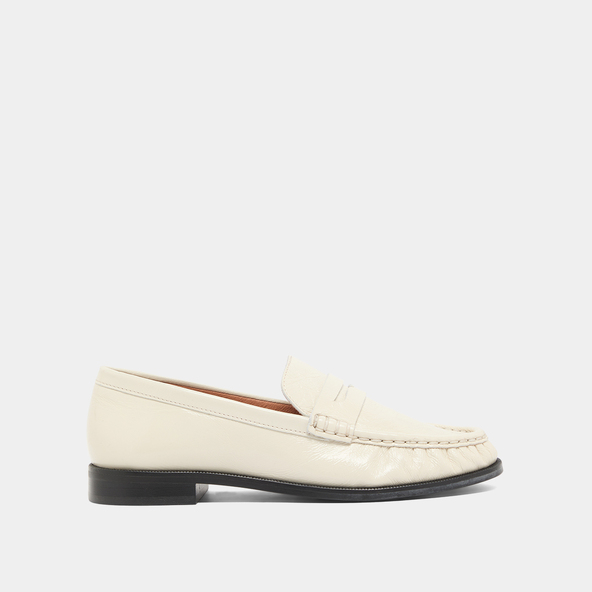 Jonak Round-toed And Gathered Loafers In Unbleached Shiny Leather DELICE