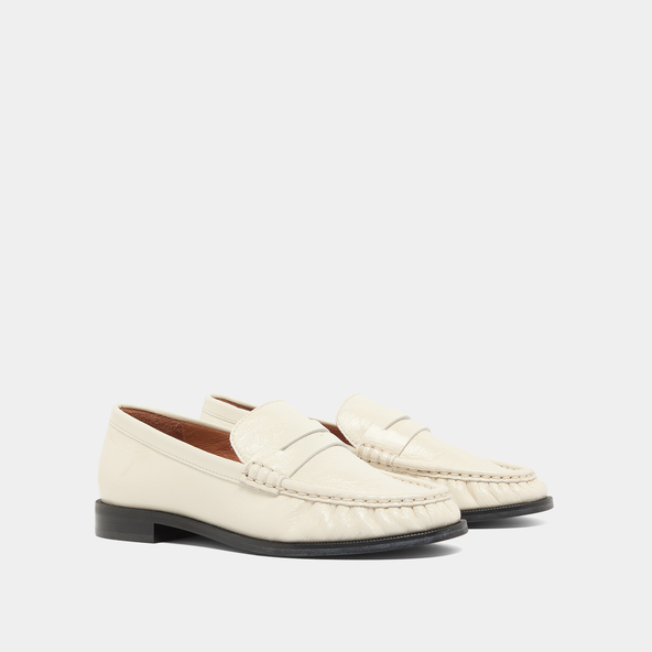 Jonak Round-toed And Gathered Loafers In Unbleached Shiny Leather DELICE