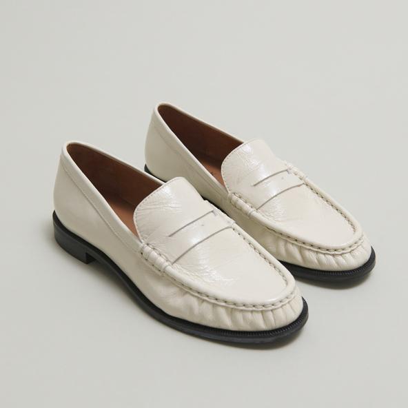 jonak Round-toed and gathered loafers in unbleached shiny leather DELICE