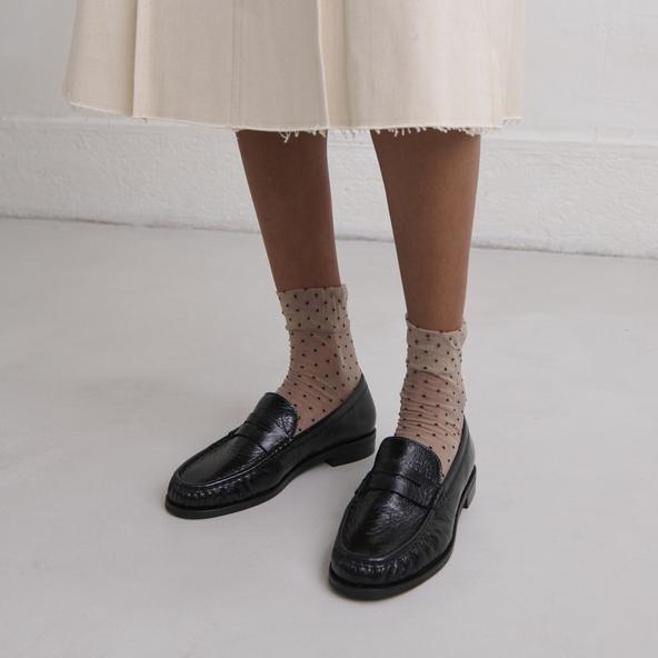 Jonak Round-toed Loafers In Black Distressed Leather DELICE