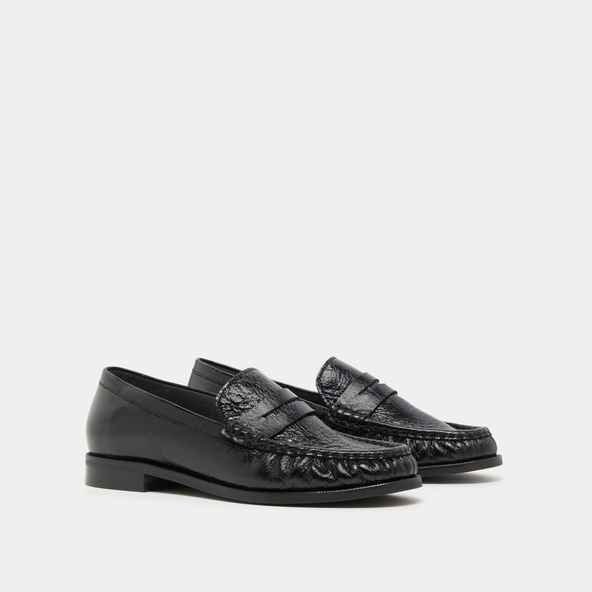 Jonak Round-toed Loafers In Black Distressed Leather DELICE