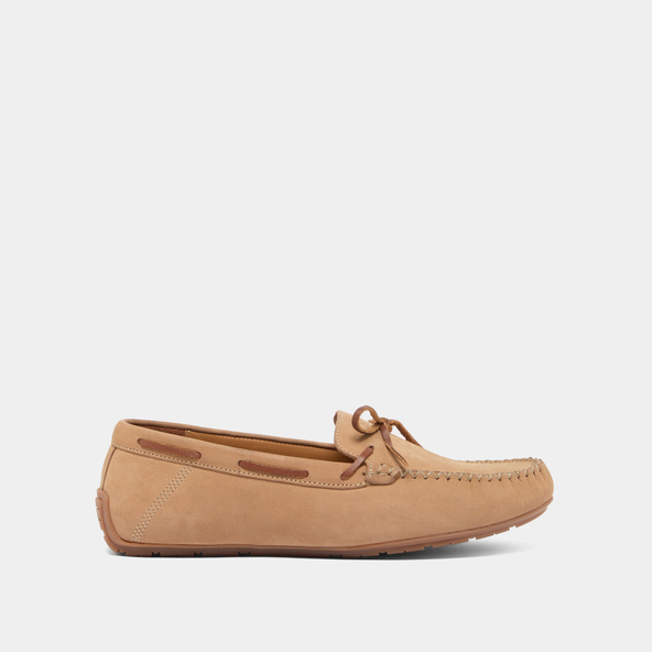 Jonak Ruched Loafers With Laces In Beige Nubuck And Cognac Leather ANGELIQUE
