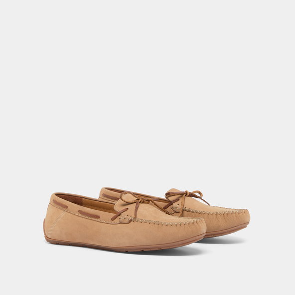 Jonak Ruched Loafers With Laces In Beige Nubuck And Cognac Leather ANGELIQUE