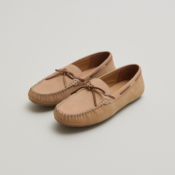 jonak Ruched loafers with laces in beige nubuck and cognac leather ANGELIQUE