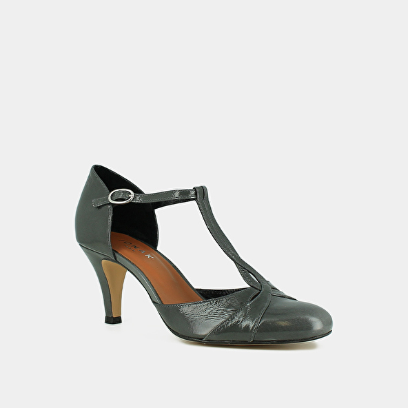 Jonak Salomés à Talons Et Boucles Ajustables In Gray Shiny Leather VERMEIL