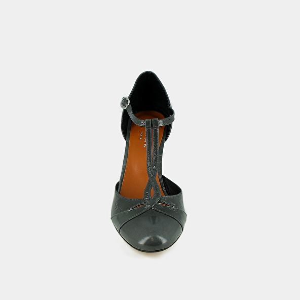 Jonak Salomés à Talons Et Boucles Ajustables In Gray Shiny Leather VERMEIL