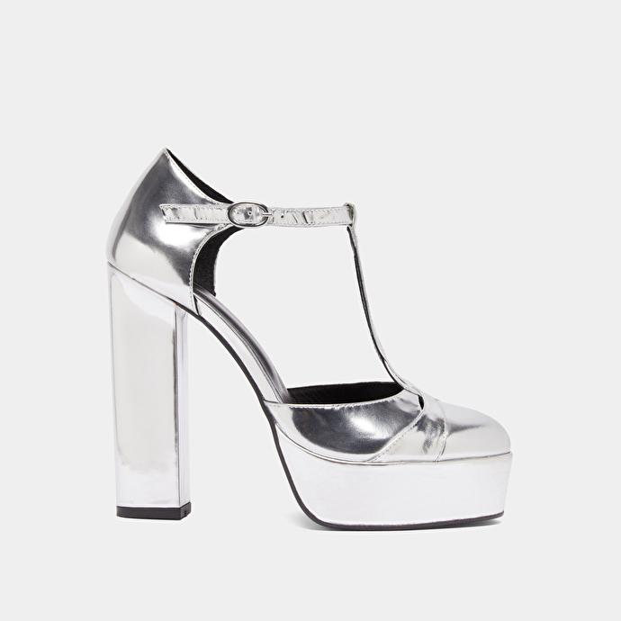 Jonak Salomés à Talons Et Plateformes In Silver Metallic Leather REWIND