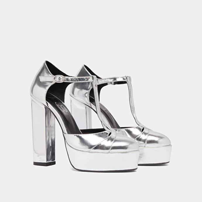 Jonak Salomés à Talons Et Plateformes In Silver Metallic Leather REWIND