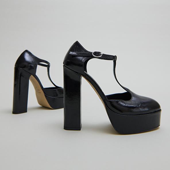 Jonak Salomés à Talons Hauts In Black Shiny Leather VANCO