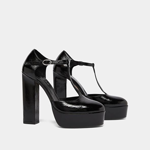 Jonak Salomés à Talons Hauts In Black Shiny Leather VANCO