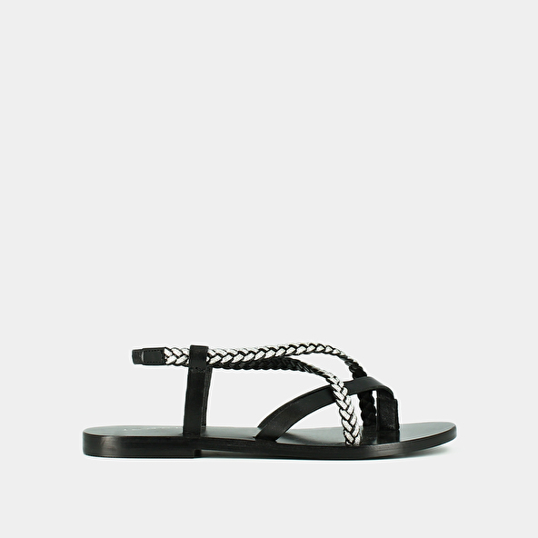 Jonak Sandals With Braided Straps In Black And Silver Leather WARREN